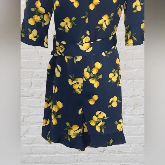 Banana Republic Navy Lemon All Over Print Romper With Ruffles Size 4 Money - Picture 6 of 9